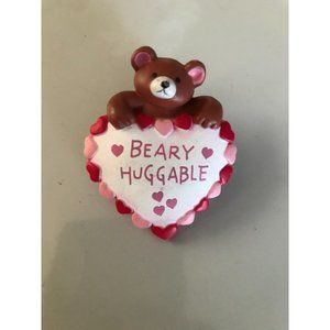 Vintage Fun World PIN Valentines BEAR Brown BEARY HUGGABLE 1980s Holiday Brooch